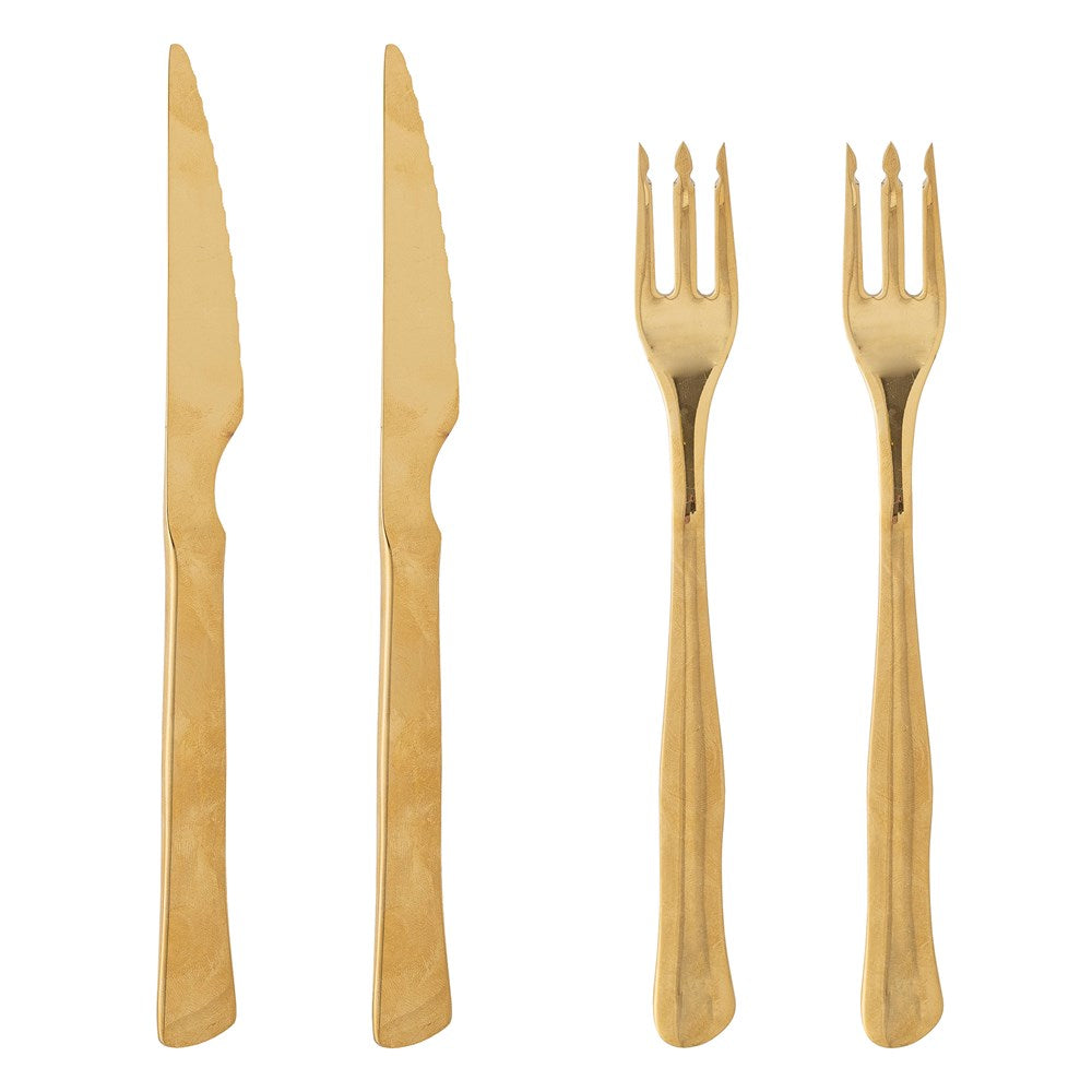BLOOMINGVILLE-Ollin Steak Cutlery, Gold, Stainless Steel