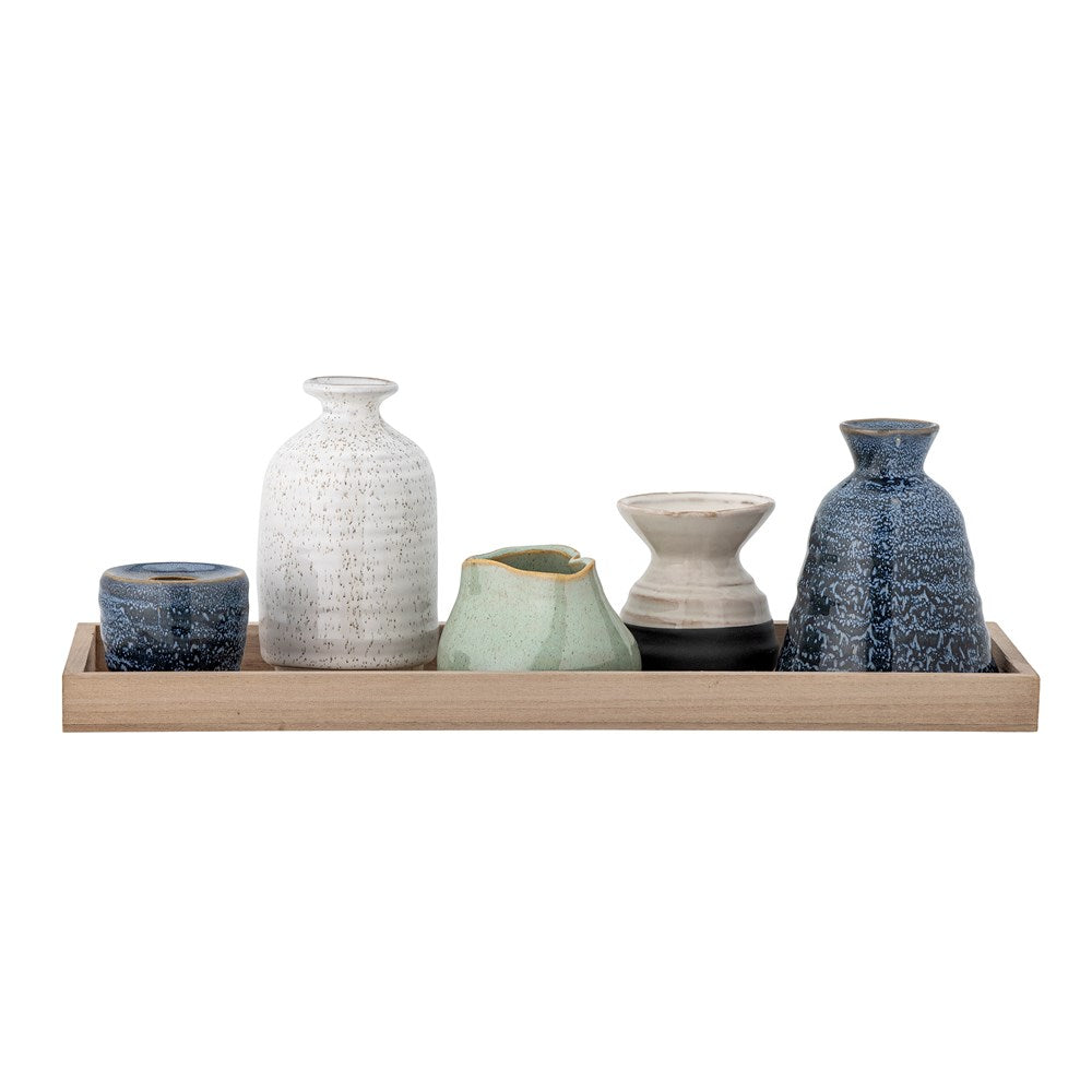Bloomingville-Set of votives and ceramic vases on wooden tray
