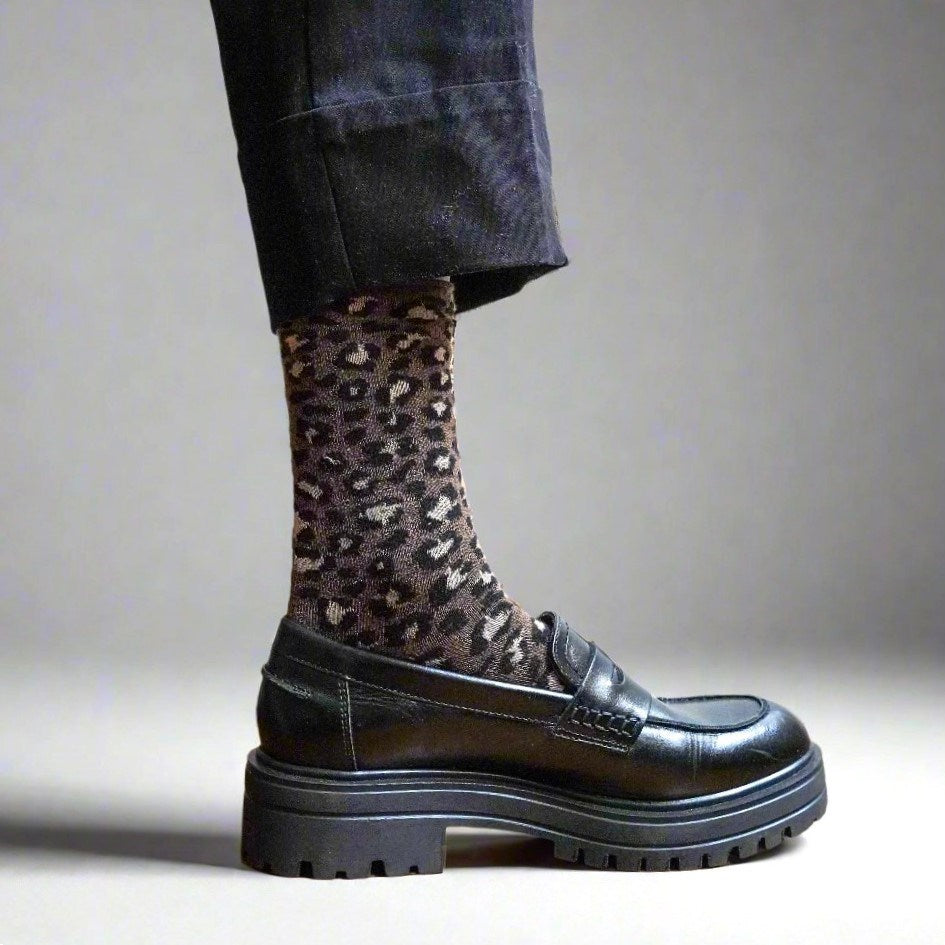 KLUE Glitter Lurex Socks | LEOPARD Brown