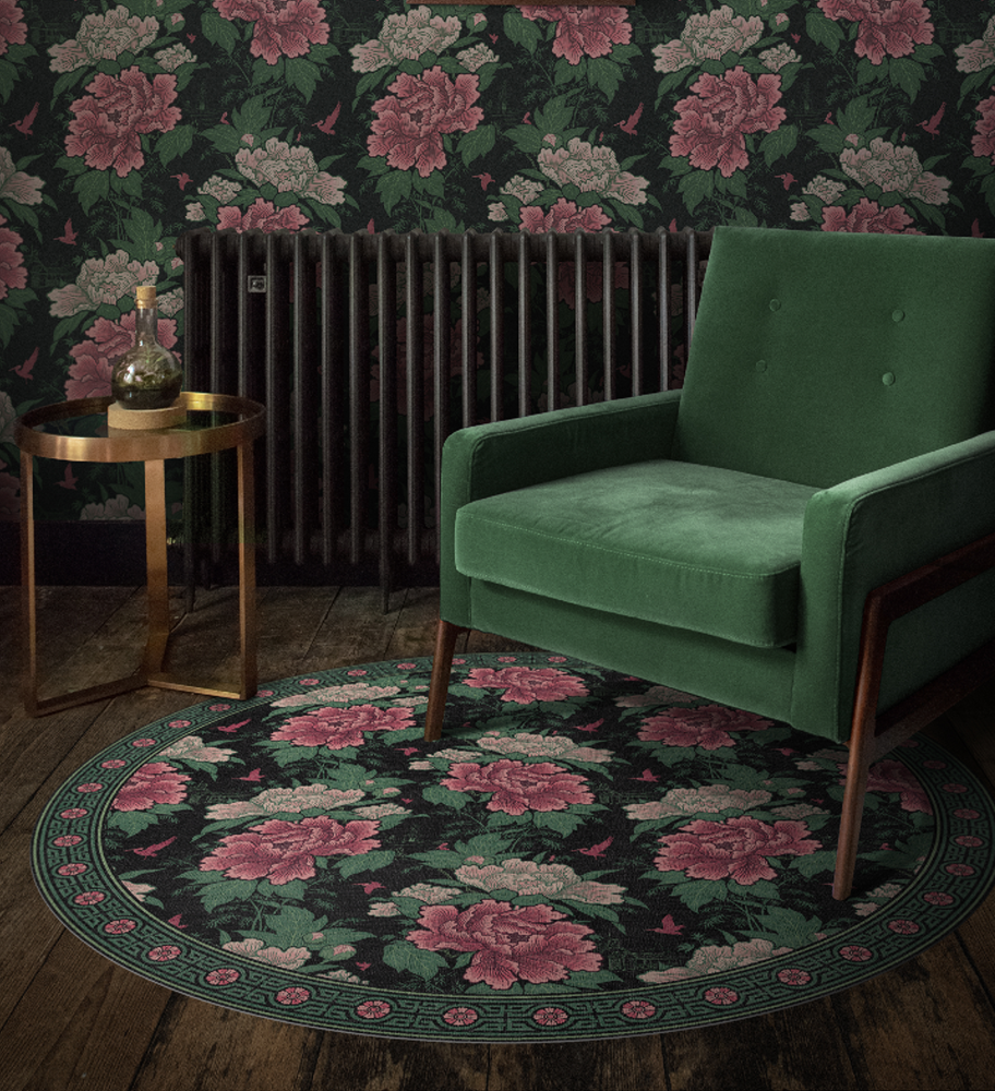 BEIJA FLOR - MARVELLOUS Blush Green Round Vinyl Rug