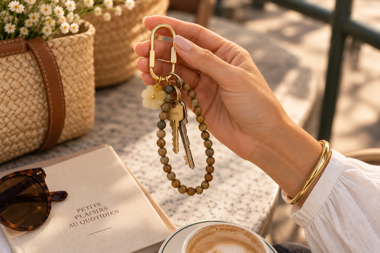 Gemstone Key Ring in Loop Natural 