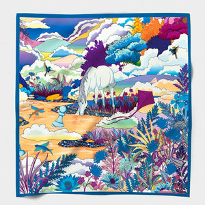 MAISON FANLI Silk Scarf 50x50cm  - Enchanted Horse Blue