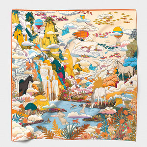 MAISON FANLI Silk Scarf 50x50cm Imaginary World Pastel Blue