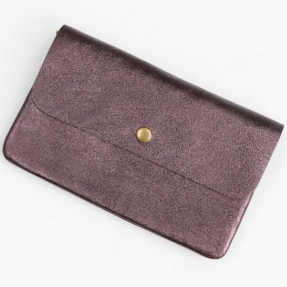 MAISON FANLI leather clutch crossbody bag in metallic leather, Coco Brown colour
