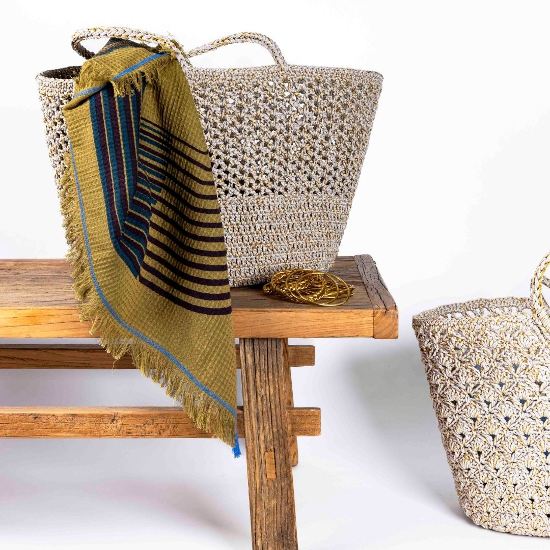 ROMY Beige Gold - Crochet Basket