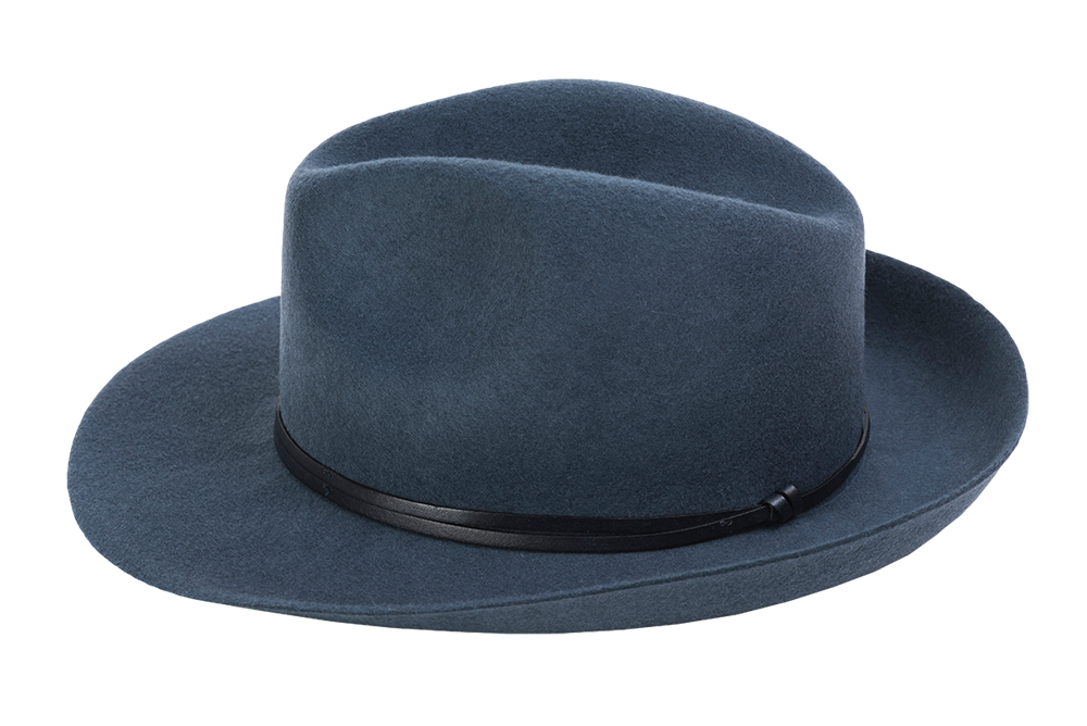 TRAVAUX EN COURS -Felt Fedora Hat Jean Leather Strap