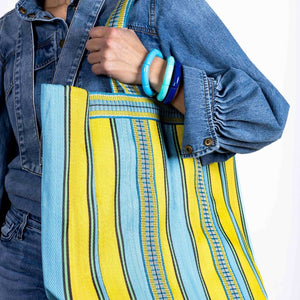 PARISIAN COOL - BELLE-ILE Yellow Aqua Beach Bag