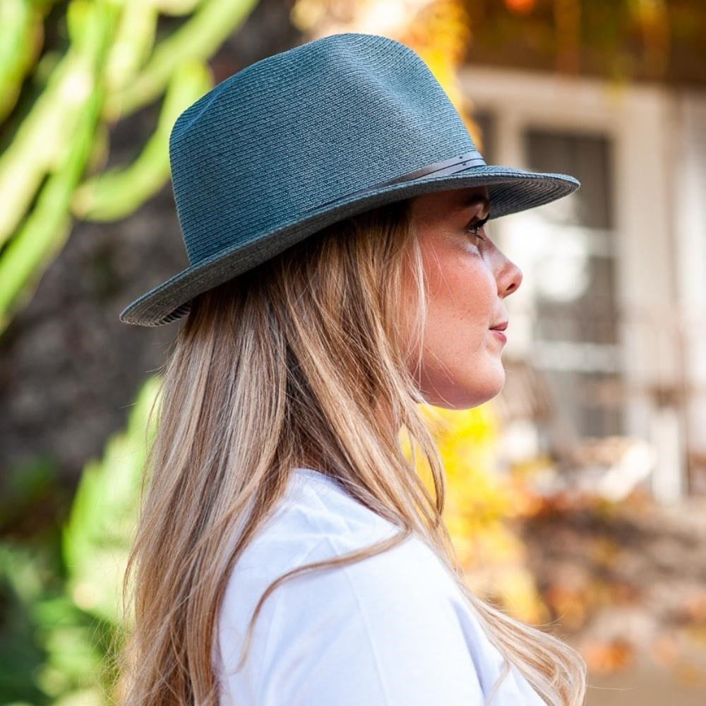 TRAVAUX EN COUTS -Borsalino hat leather strap Slate