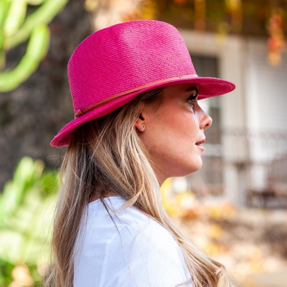 TRAVAUX EN COURS- Borsalino hat leather strap Fuchsia