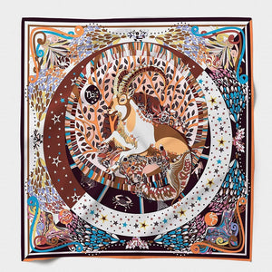 MAISON FANLI Silk Scarf 50x50cm  - Astro Capricorn featuring Capricorn zodiac illustration