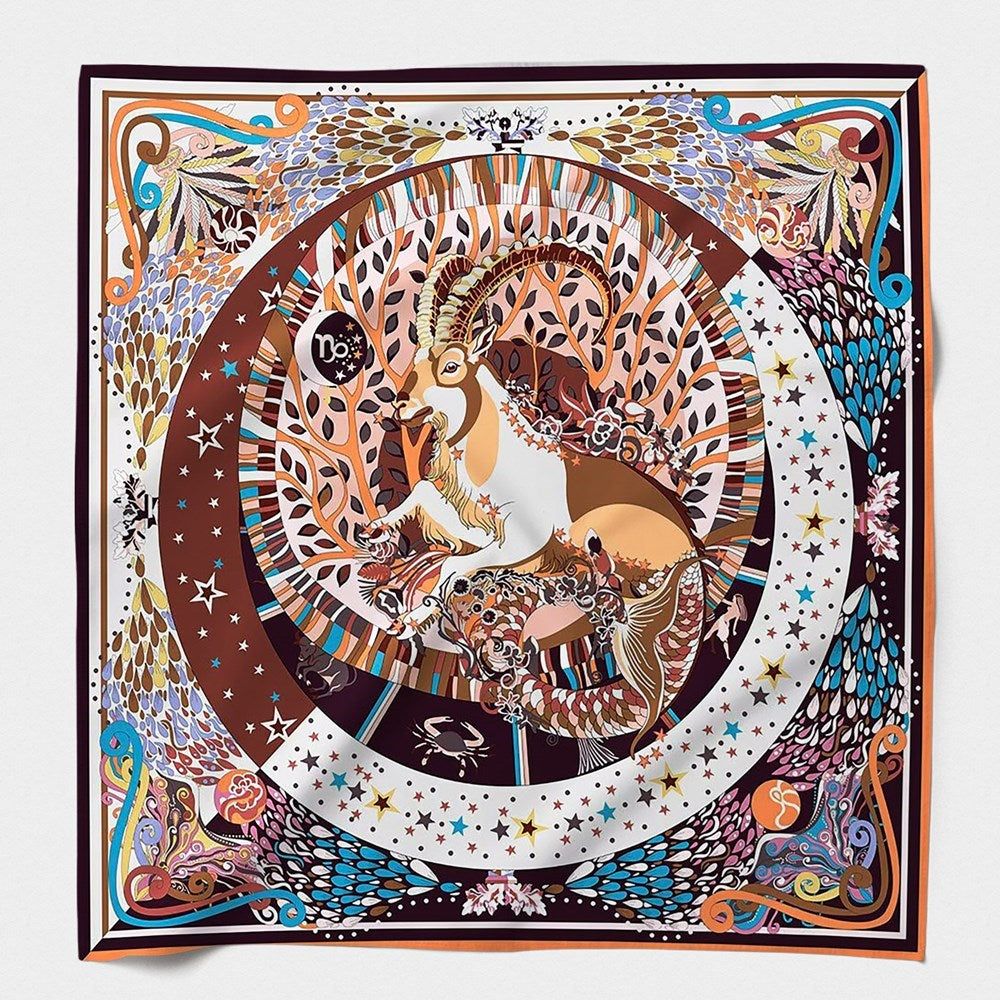 MAISON FANLI Astro Capricorn cotton and silk scarf 140x140cm with zodiac design 