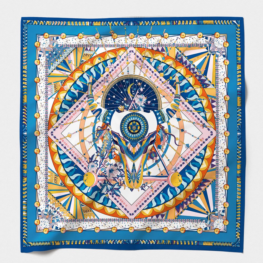 MAISON FANLI Astro Taurus cotton and silk scarf 140x140cm with zodiac motif