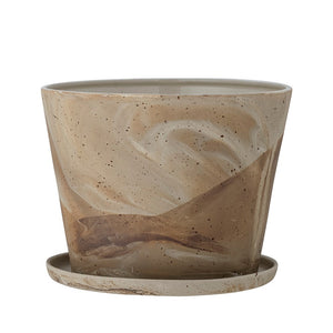 BLOOMINGVILLE-Stacy Flowerpot w/Saucer, Brown, Stoneware