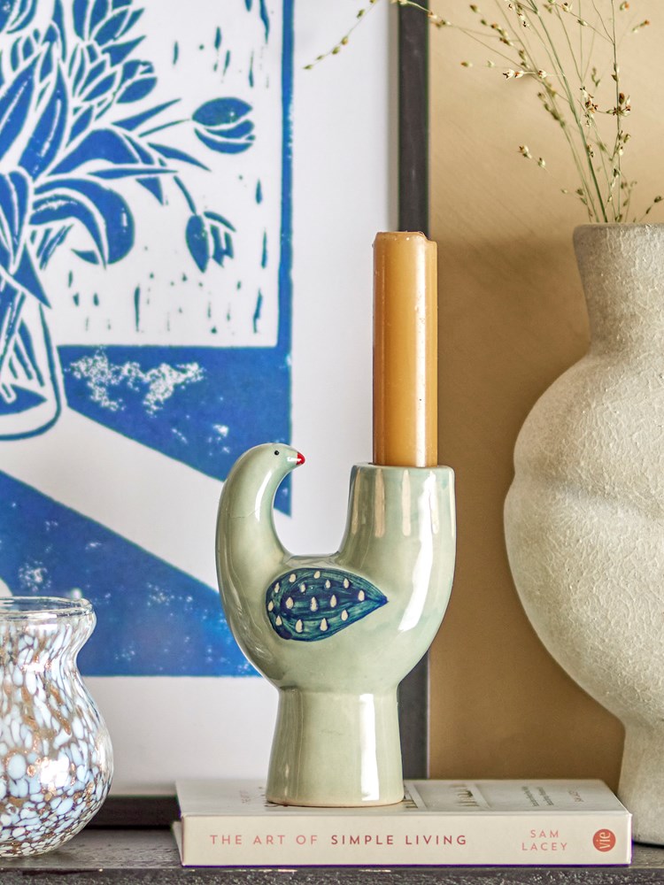 Bloomingville-Trudy Candle Holder, Blue, Stoneware