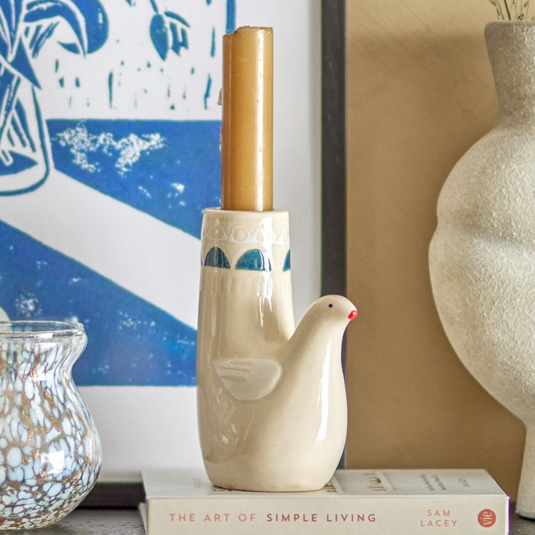 Bloomingville-Trudy Candle Holder, White, Stoneware