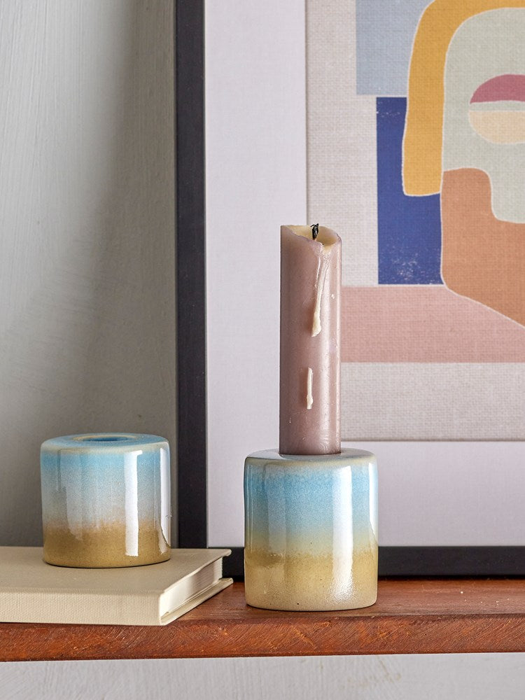 Bloomingville-Safie Candle Holder, Blue, Stoneware