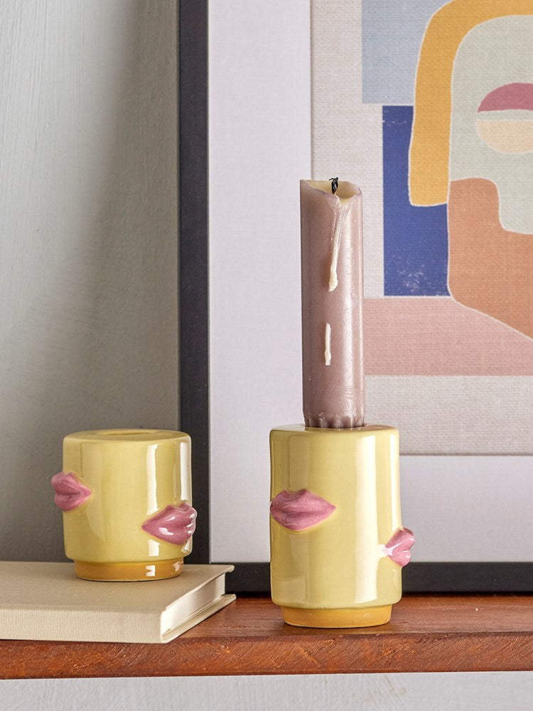 Bloomingville-Sassy Candle Holder, Yellow, Stoneware