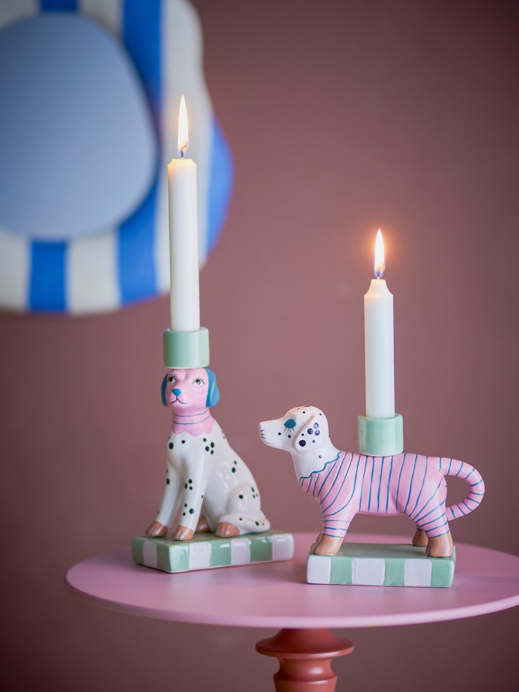 BLOOMINGVILLE-Doglie Candle Holder, Set of 2 , Rose, Stoneware