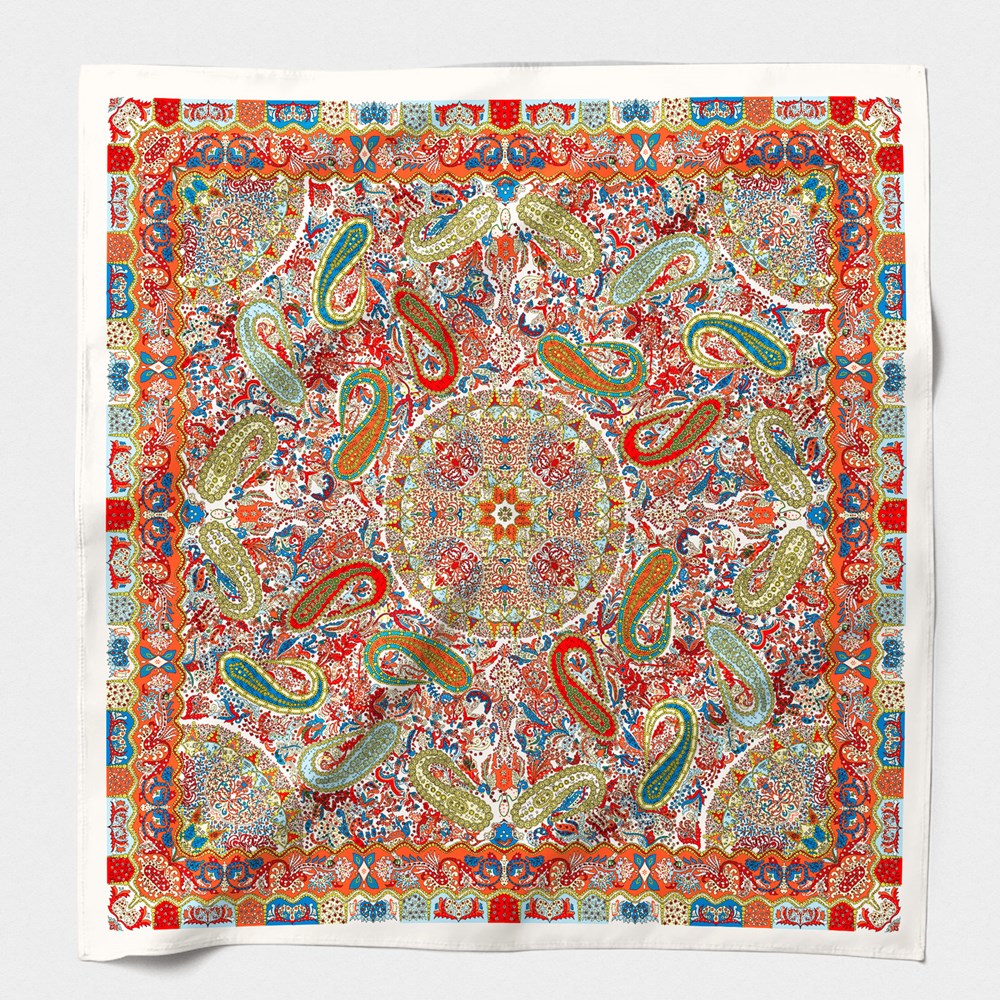 MAISON FANLI Paisley cotton and silk scarf 140x140cm with intricate paisley print