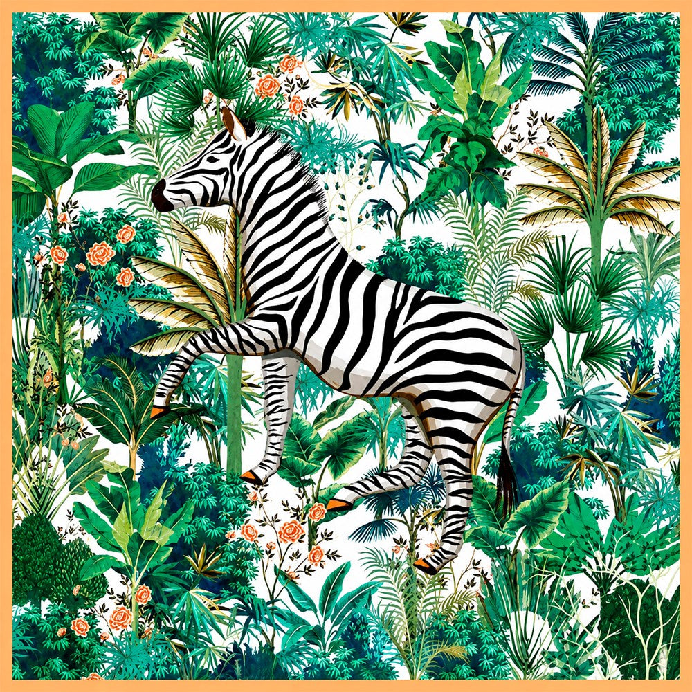 MAISON FANLI Silk Scarf 50x50cm - Zebra Green tropical print