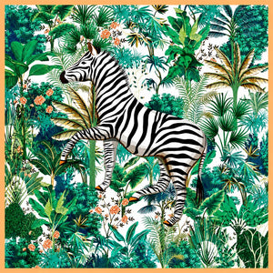 MAISON FANLI Silk Scarf 50x50cm - Zebra Green tropical print