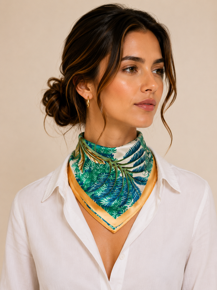 MAISON FANLI Silk Scarf 50x50cm - Zebra Green
