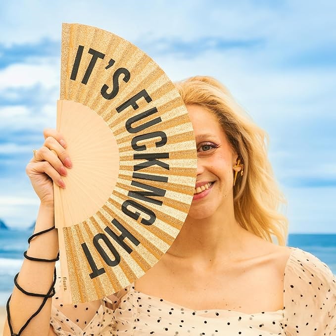Hand Fan w/Gift Box "Fucking Hot" Gold