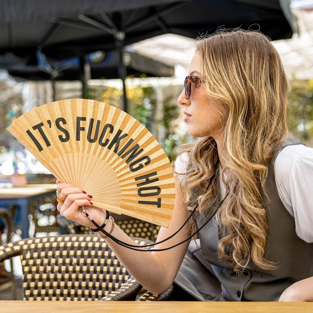 Hand Fan w/Gift Box "Fucking Hot" Gold