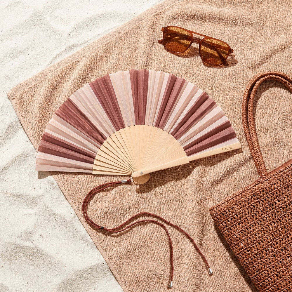 Hand fan - Brown & Beige stripes