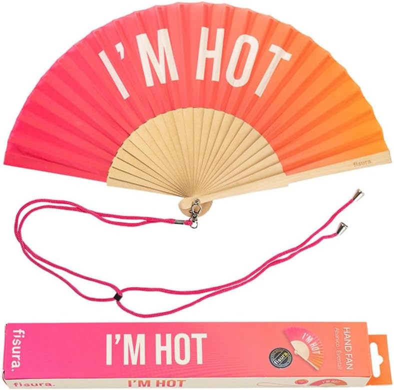 Hand Fan w/Gift Box "I'M HOT" Pink & Orange