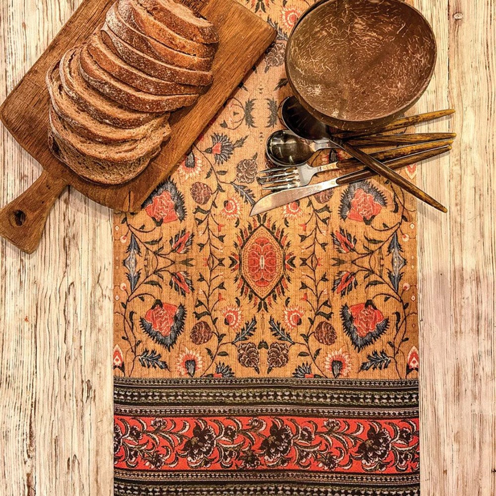 BEIJA FLOR- BOHEMIAN GARDEN GOLD Vinyl Tablerunner