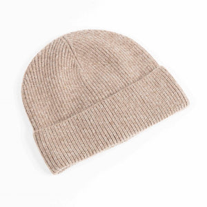 Cashmere blend ribbed knit beanie in beige