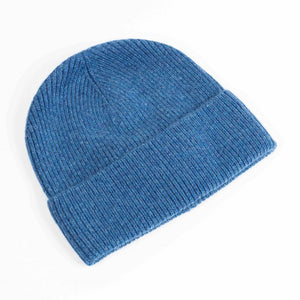 Cashmere blend ribbed knit beanie in blue