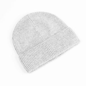 Cashmere blend ribbed knit beanie in light grey