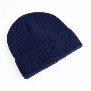 Cashmere blend ribbed knit beanie in navy