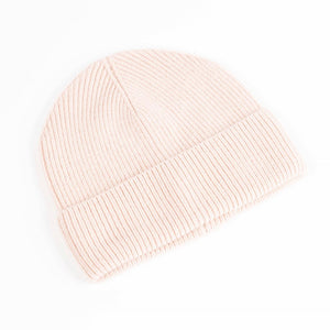 Cashmere blend ribbed knit beanie in powder pink