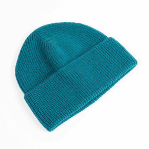 Cashmere blend ribbed knit beanie in teal