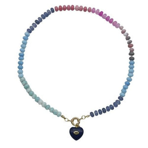 Parisian Cool multicolour gemstone necklace with blue heart pendant