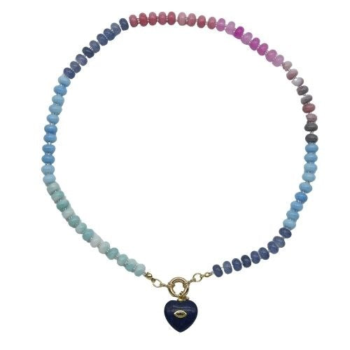 Parisian Cool multicolour gemstone necklace with blue heart pendant