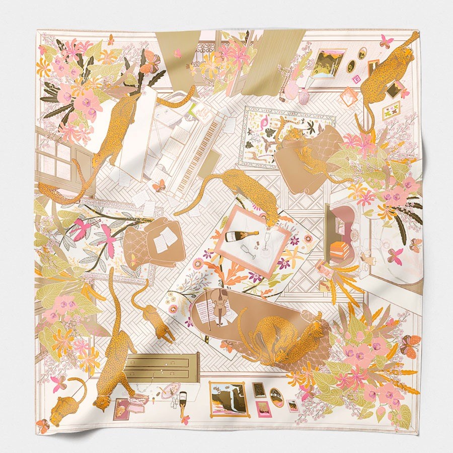 MAISON FANLI Silk Scarf 90x90cm - Boudoir Felin Gold