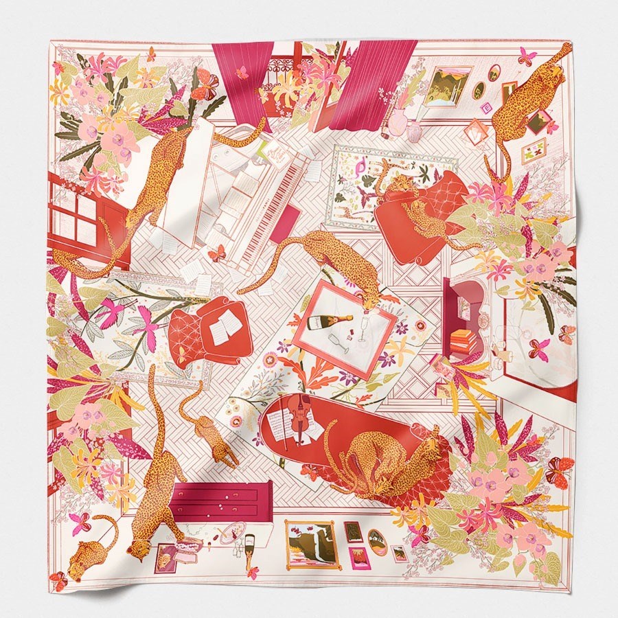 MAISON FANLI Silk Scarf 90x90cm - Boudoir Felin Red