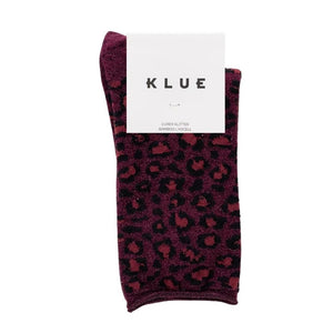 KLUE Glitter Lurex Socks in Leopard Burgundy