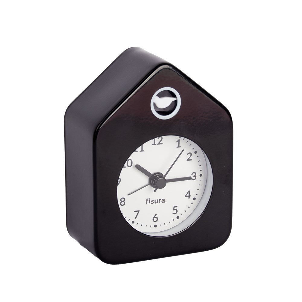 Mini House  Alarm Clock Black and White - Metal