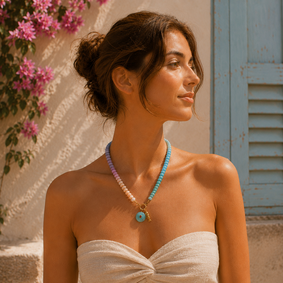 PARISIAN COOL Multicolour Gemstone Necklace with Turquoise & Fish Pendants
