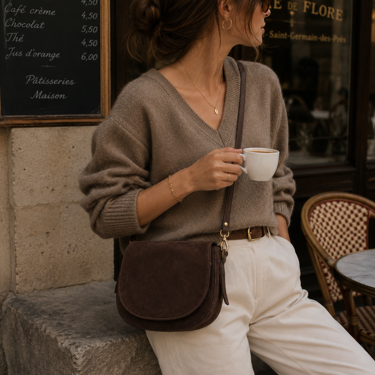 MAISON FANLI Gabrielle Suede Handbag - Brown