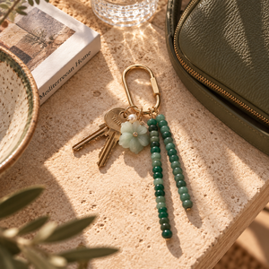 Gemstone Key Ring in Luna Jade styled with keys