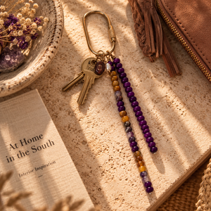 Gemstone Key Ring in Luna Purple styled with keys