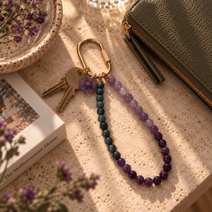 Gemstone Key Ring in Loop Purple styled with keys