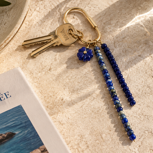 Gemstone Key Ring in Luna Blue styled with keys