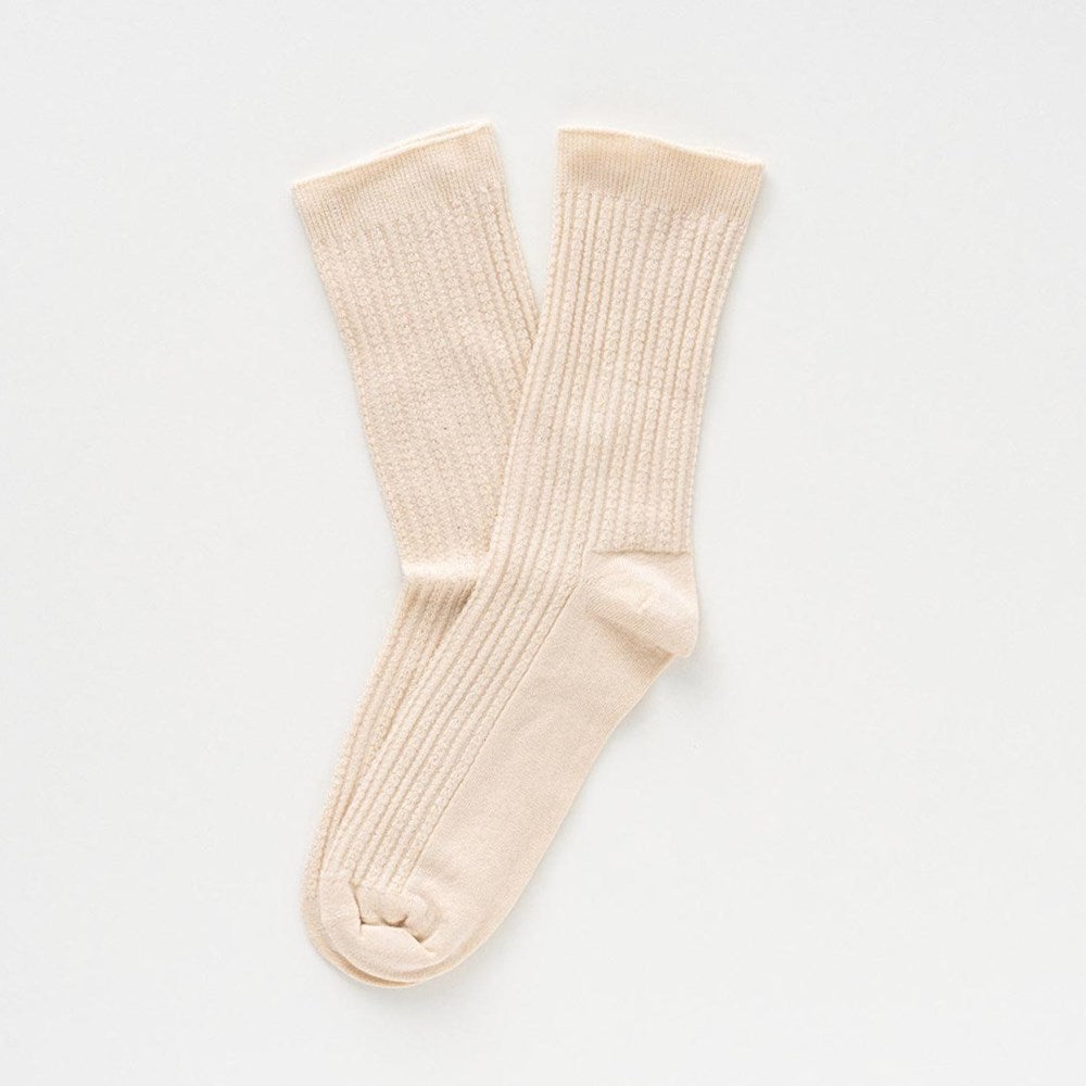 KLUE Pointelle DUST BEIGE Fine Rib Knit Socks- 36-40
